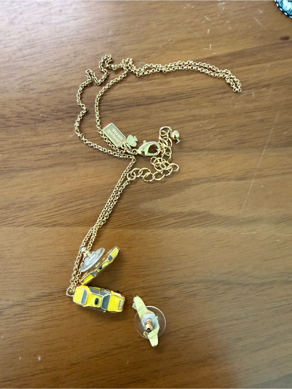 kate spade gold-tone necklace with yellow enamel taxi charm